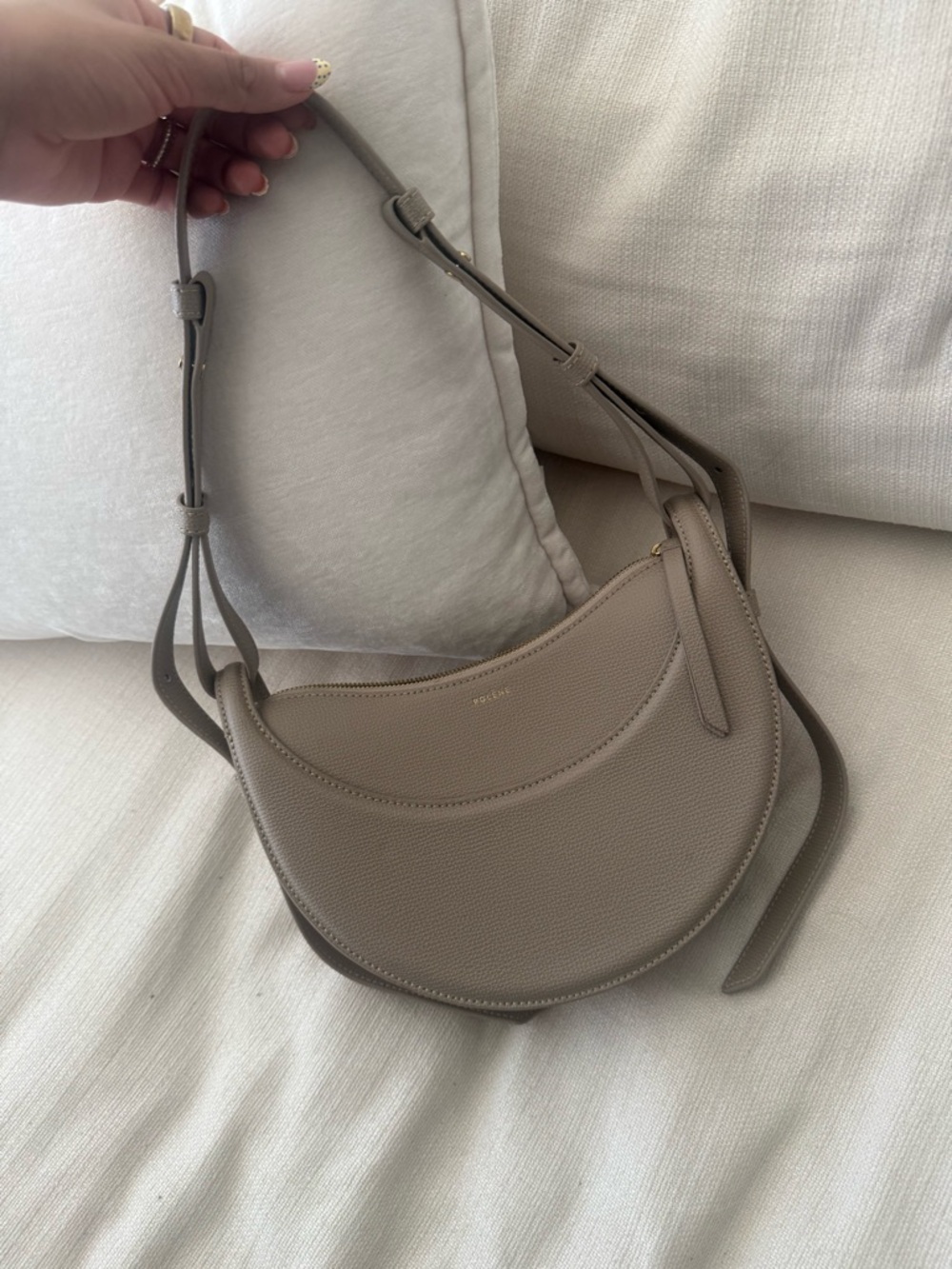 Polène Crescent Shoulder Bag in Taupe
